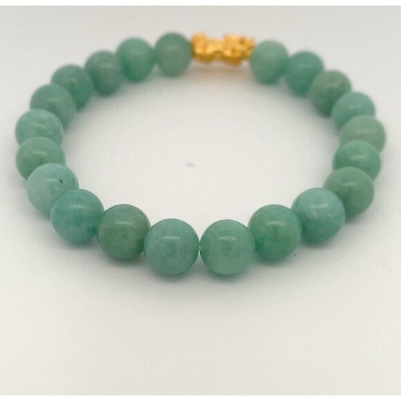 Natural Aventurine Stretchable Bracelet Size 6 with 24K Gold Dragon Fortune Pixi - Picture 3 of 8